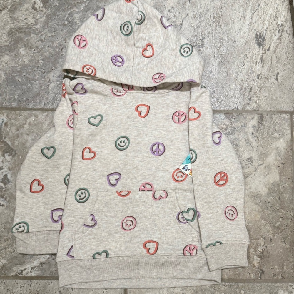 NWOT Size 5T Garanimals Kids' Patterned Hoodie Hearts, Peace, smile